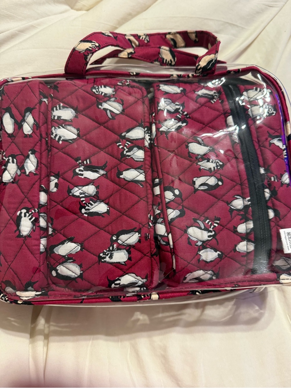 NWT Vera Bradley 4 Pc Cosmetic Organizer Set Playful Penguins Cabernet Travel
